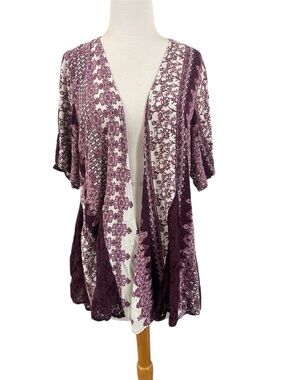 Rue 21 Y2K Boho Crochet Lace and Patchwork Open Front Kimono Cardigan